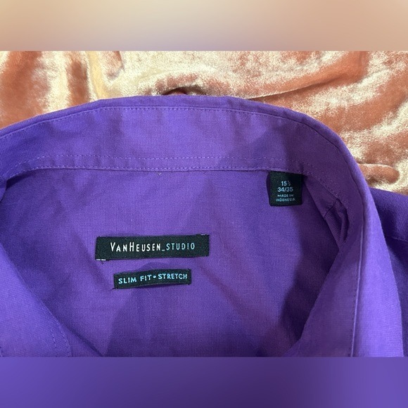 Medium Men's Bright Purple‎ Slim Fit Button-Down Shirt Van Heusen - Picture 8 of 8